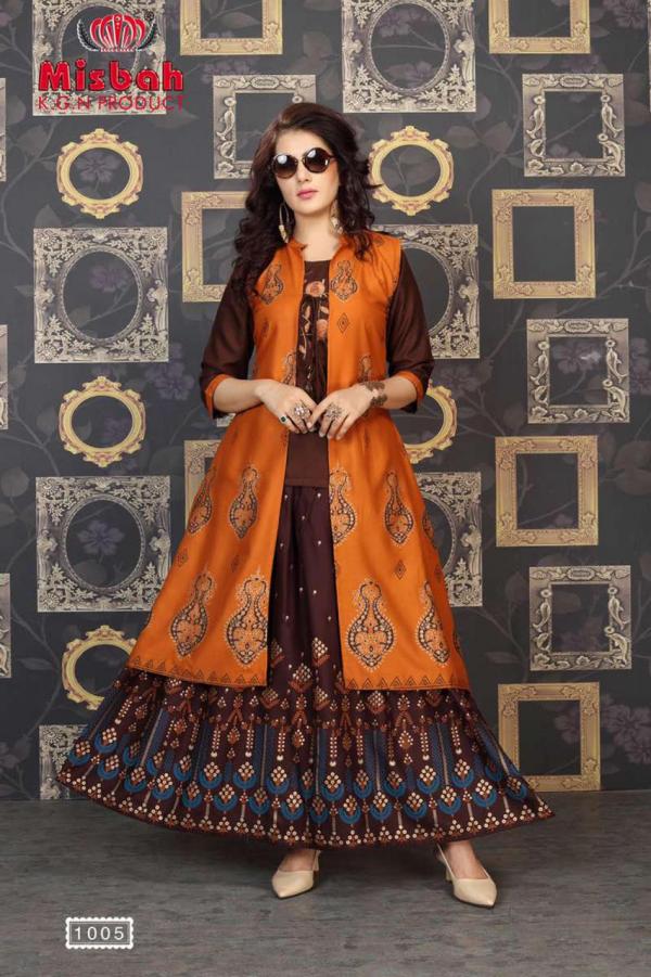 Misbah Nayantara Designer Rayon Gold Print Kurti With Skirt